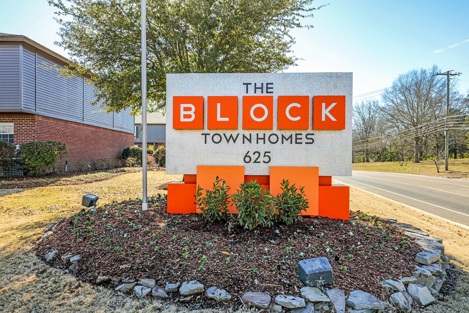 Signage at The Social Block and Townhomes Student Apartments Near Mississippi State University