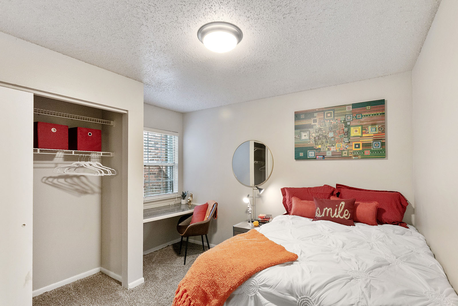 Bedroom at The Social Block and Townhomes Student Apartments Near Mississippi State University